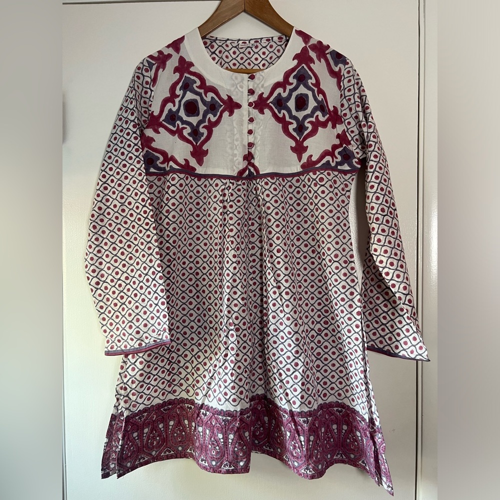 Kilol India Hand Block Artisan Print 100% Cotton Tunic Top Boho Hippie Chic Soft